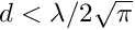 $ d < \lambda / 2 \sqrt{\pi} $
